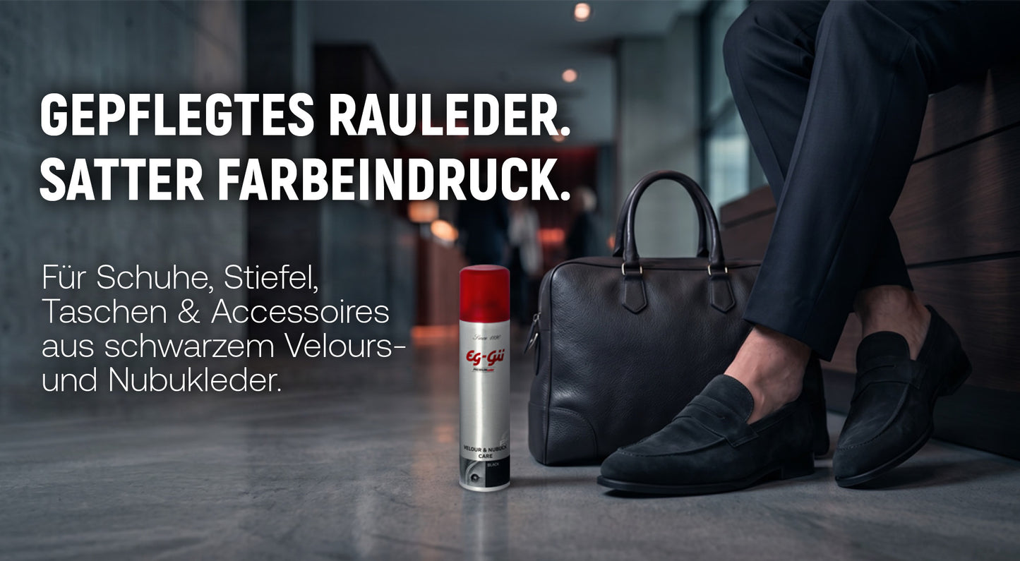 Velour & Nubuk Pflegespray Black Anwendung auf Rauleder