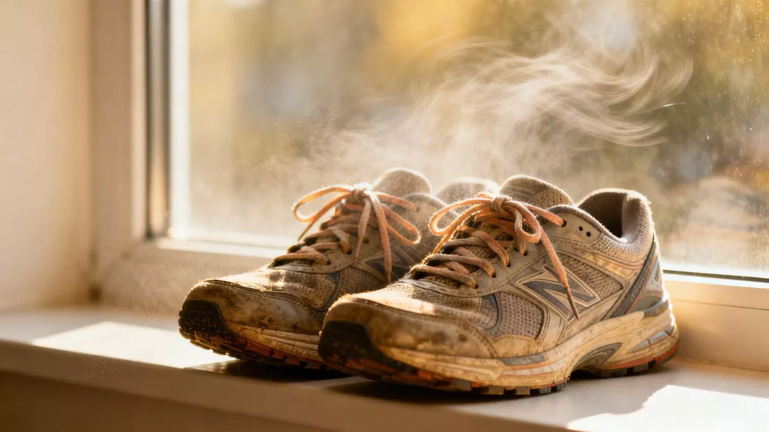 Geöffnete Schuhe an einem luftigen Ort zum Trocknen