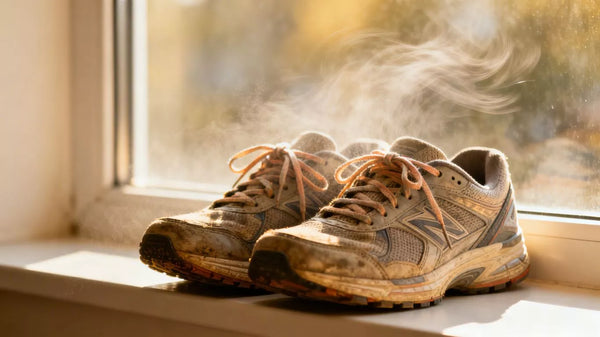 Geöffnete Schuhe an einem luftigen Ort zum Trocknen