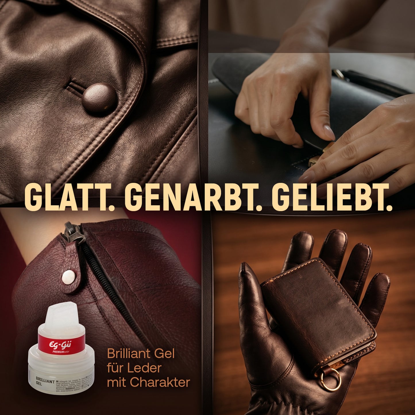 EG-GÜ Brilliant Gel 50 ml Anwendung auf Leder ohne Farbauftrag
