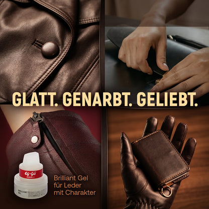 EG-GÜ Brilliant Gel 50 ml Anwendung auf Leder ohne Farbauftrag