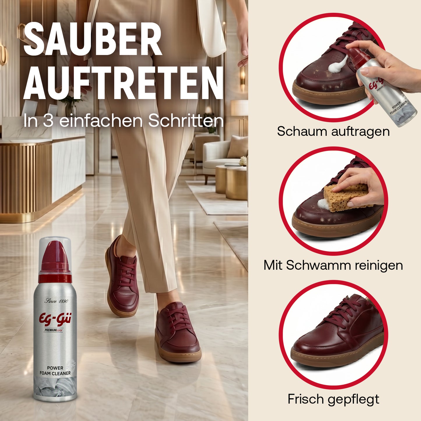 Premium Power Foam Cleaner Set 125 ml Anwendung für Schuhreinigung
