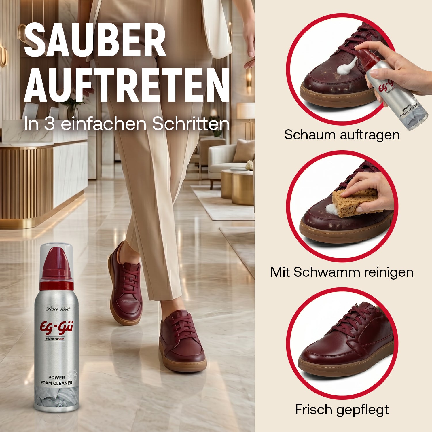 Premium Power Foam Cleaner Set 125 ml Anwendung für Schuhreinigung