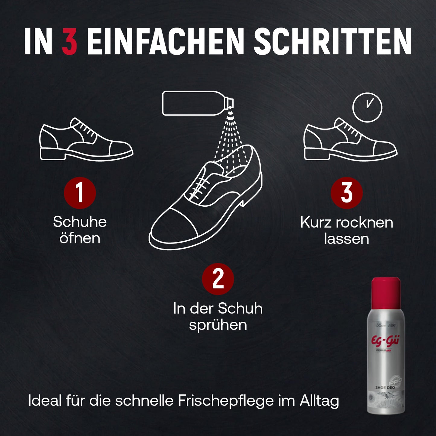 EG-GÜ Shoe Deo 125 ml Anwendung für frische Schuhe