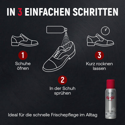 Aplicación de EG-GÜ Shoe Deo 125 ml para mantener el calzado fresco