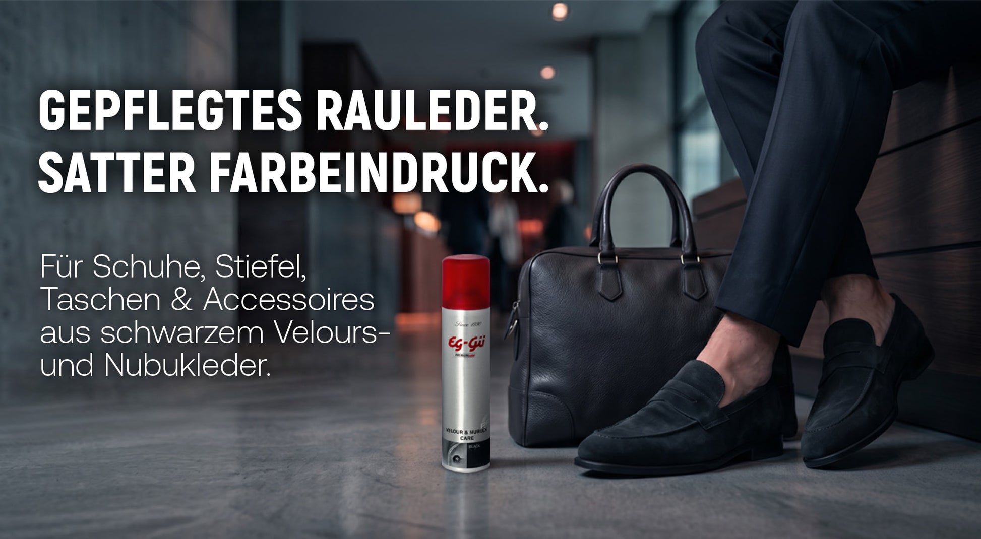 Velour & Nubuk Pflegespray Black Anwendung auf Rauleder