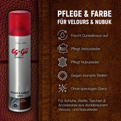 Velour & Nubuk Pflegespray Dunkelbraun Anwendung auf Rauleder