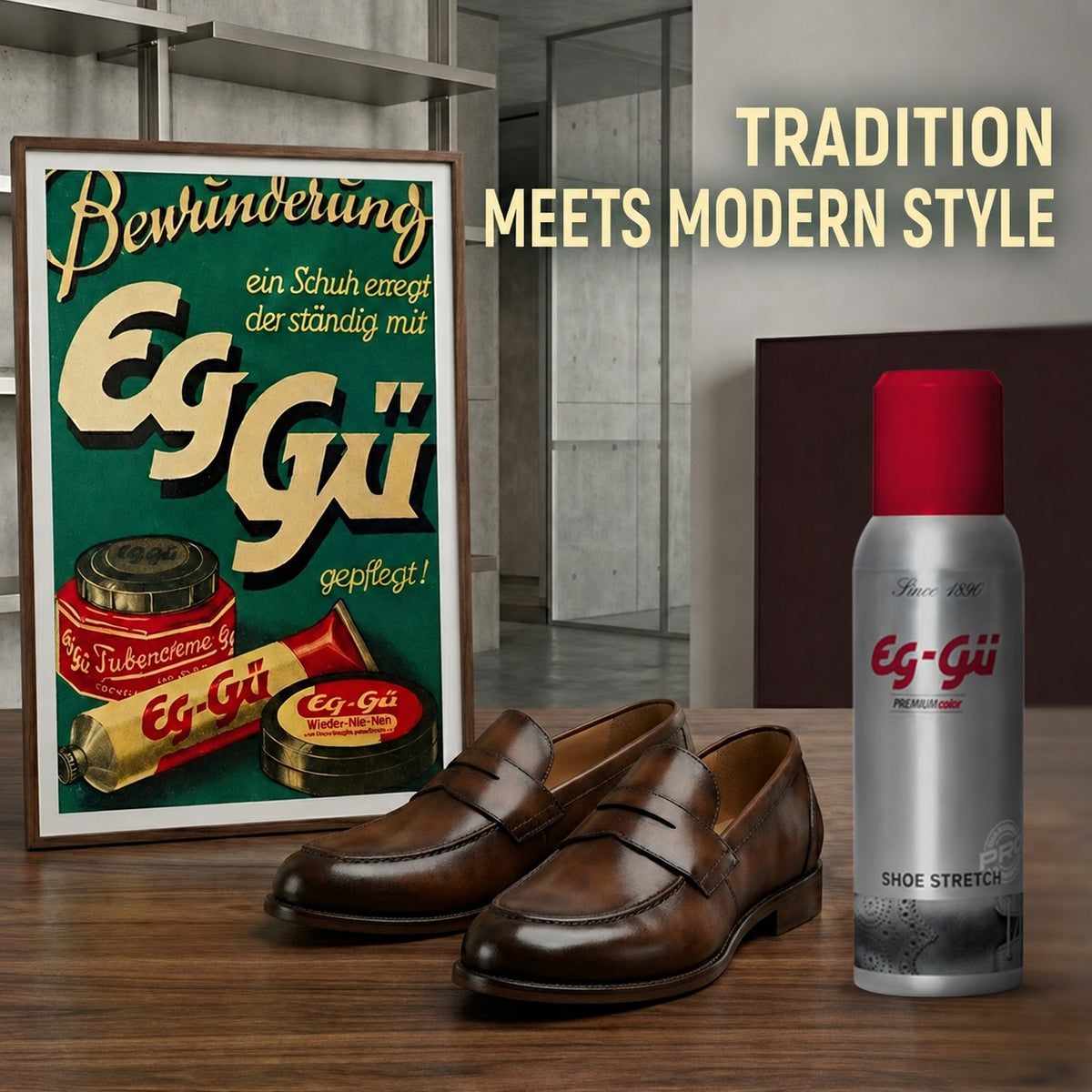 EG-GÜ Shoe Stretch 125 ml – guide view of the fitting result for tight leather shoes